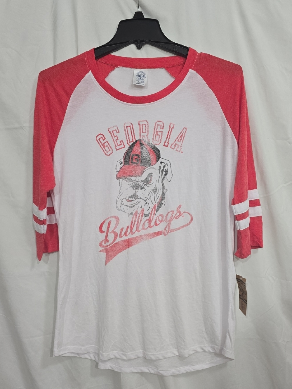 NWT Rivalry Threads Womens XL Red White Georgia Bulldogs Quarter Sleeve Tee